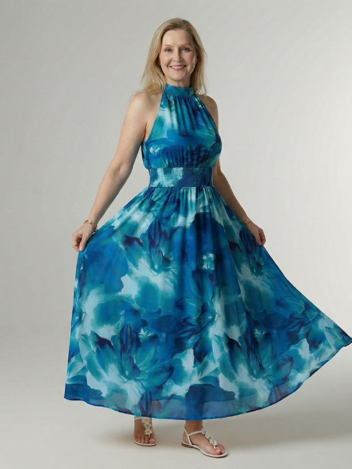 Adelia | Gathered Halter Midi Dress