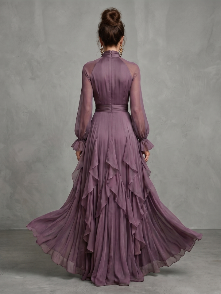 Harrow & Lane Tie Neck Ruffle Tiered Maxi Dress