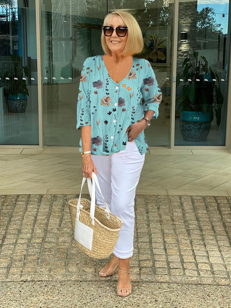Elisabetta | Printed Button Tunic Top