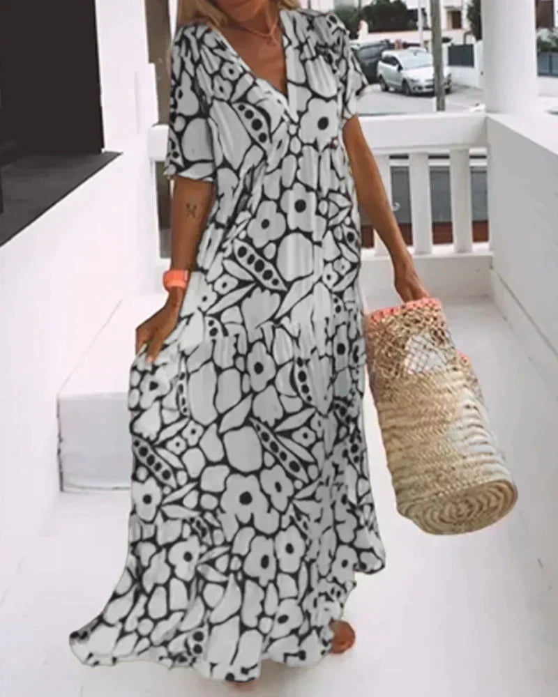PHILIPPA | Long Summer Dress with Flowing Cut and Elegant Graphic Pattern