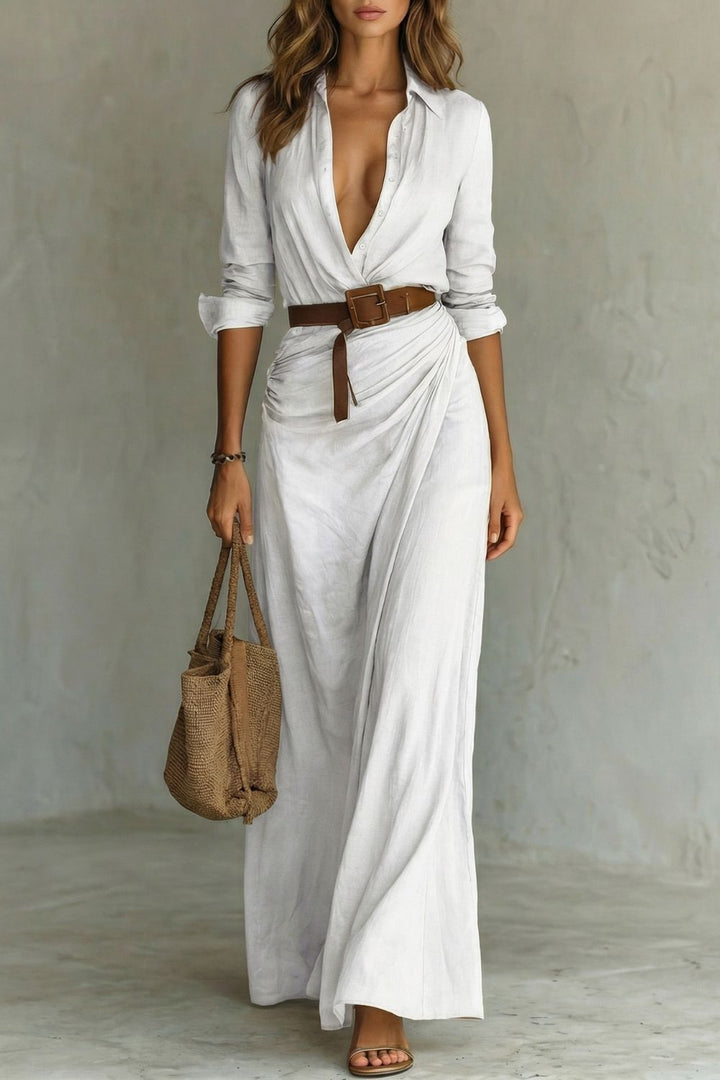 Vanora – Button-down wrap dress – Belted maxi dress