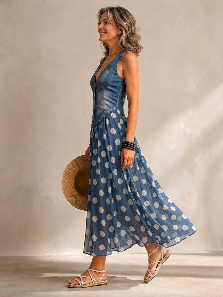 ZOSIA | LONG POLKA DOT DENIM DRESS