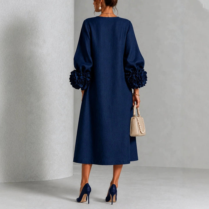 Maggie | Floral Midi Dress with Rose-Cuff Sleeves