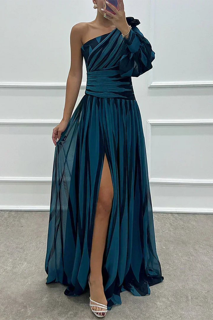 Harrow & Lane™ | Elegant Striped Maxi Dress with One Shoulder