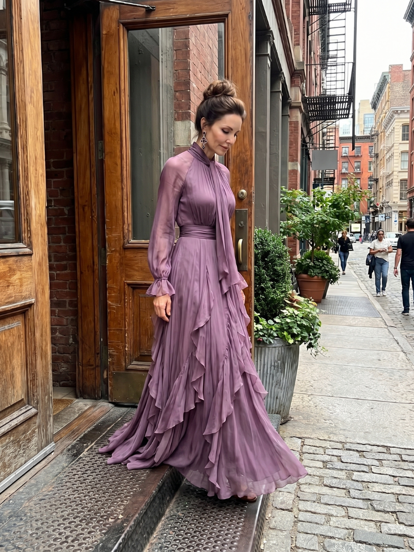 Harrow & Lane Tie Neck Ruffle Tiered Maxi Dress
