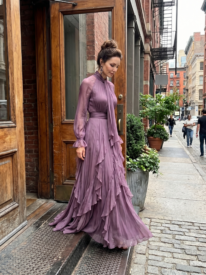 Harrow & Lane Tie Neck Ruffle Tiered Maxi Dress