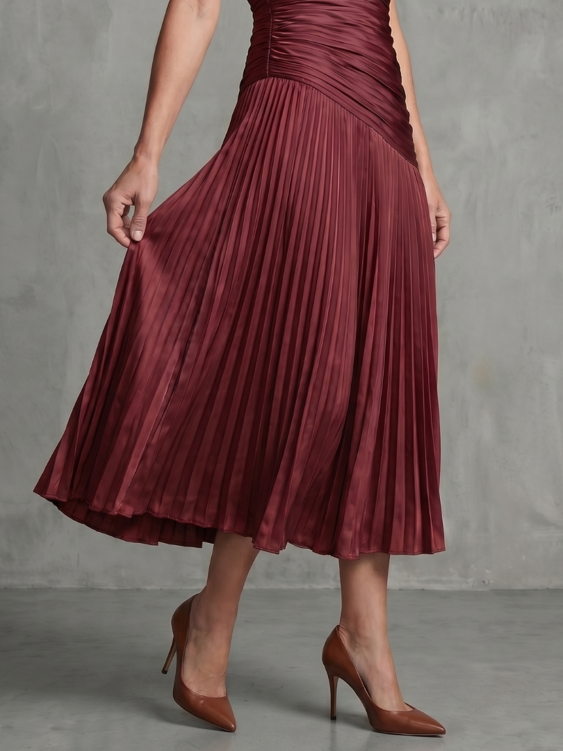 Paola | Pleated Waistline Stripe Midi Dress
