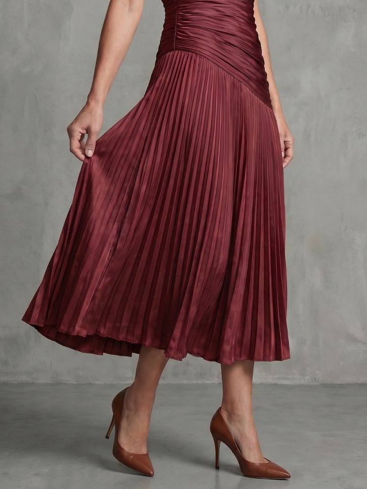 Paola | Pleated Waistline Stripe Midi Dress