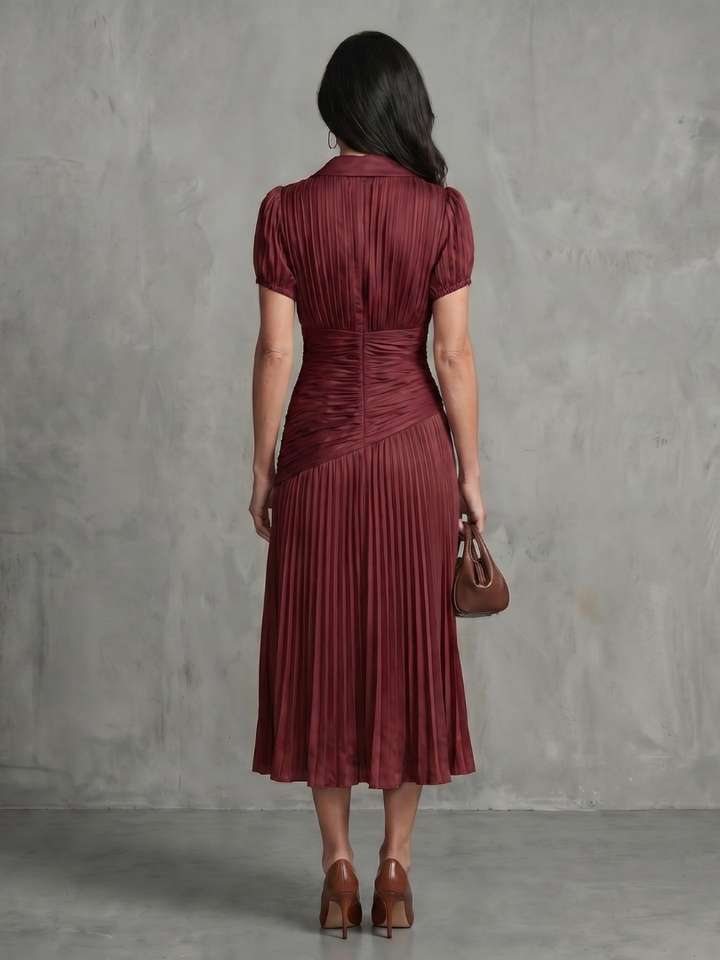 Paola | Pleated Waistline Stripe Midi Dress