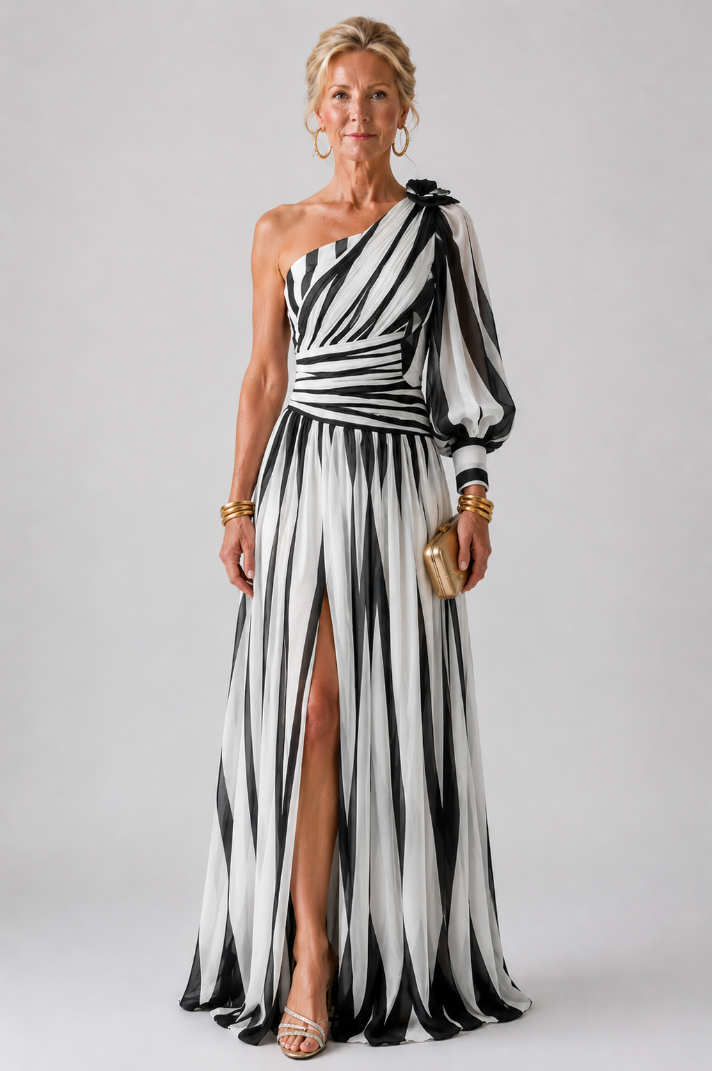 Harrow & Lane™ | Elegant Striped Maxi Dress with One Shoulder