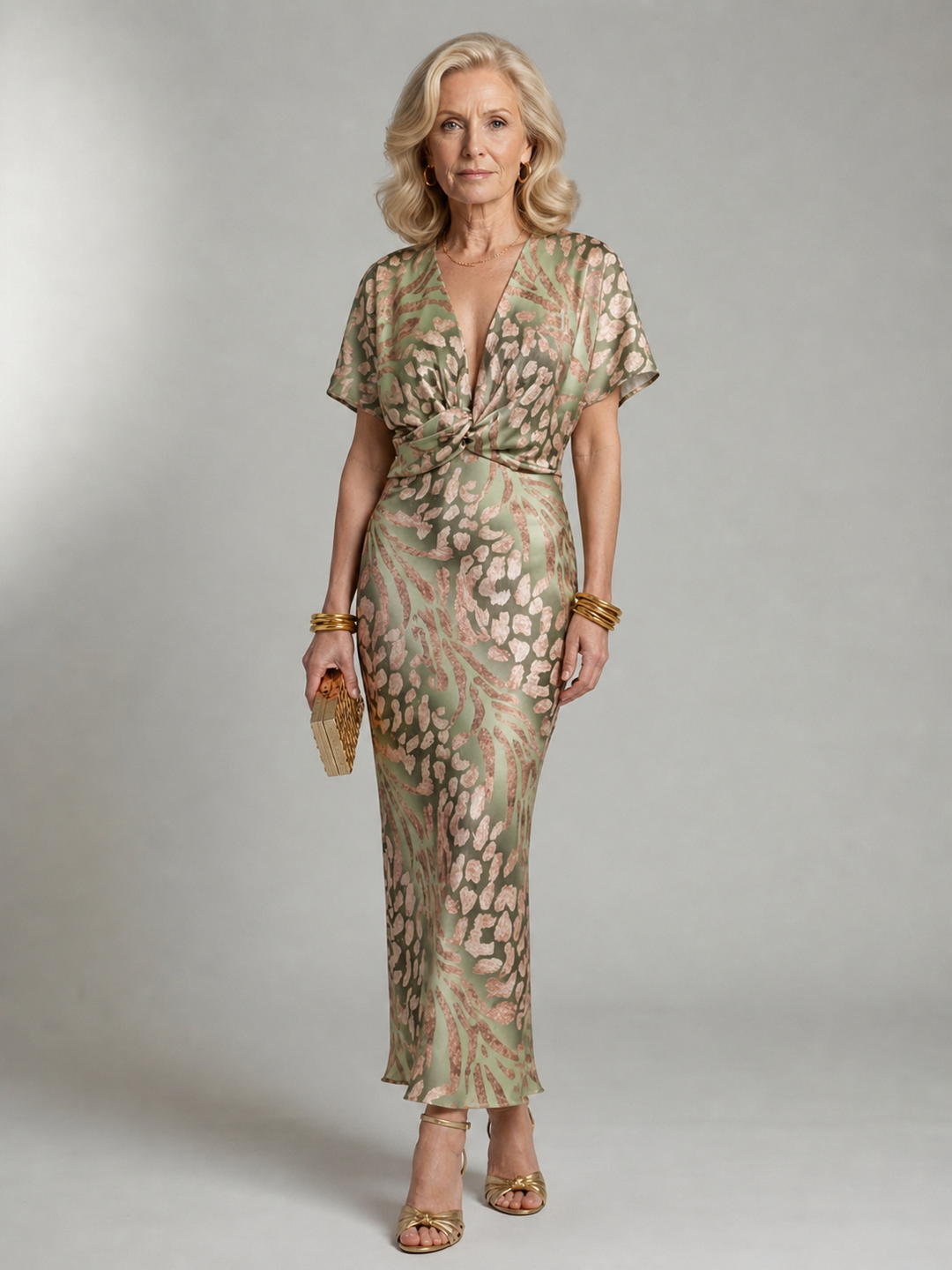 Harrow & Lane™ | Abstract Print V Neck Twist Waist Midi Dress