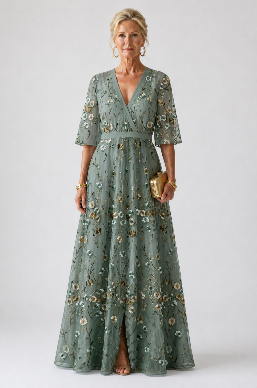 Harrow & Lane™ | Floral V Neck Short Sleeve Maxi Dress