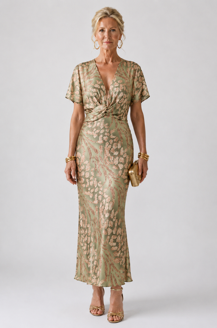 Harrow & Lane™ | Abstract Print V Neck Twist Waist Midi Dress
