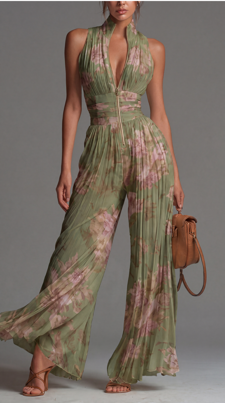 Anwen | Pleated Floral Chiffon Jumpsuit