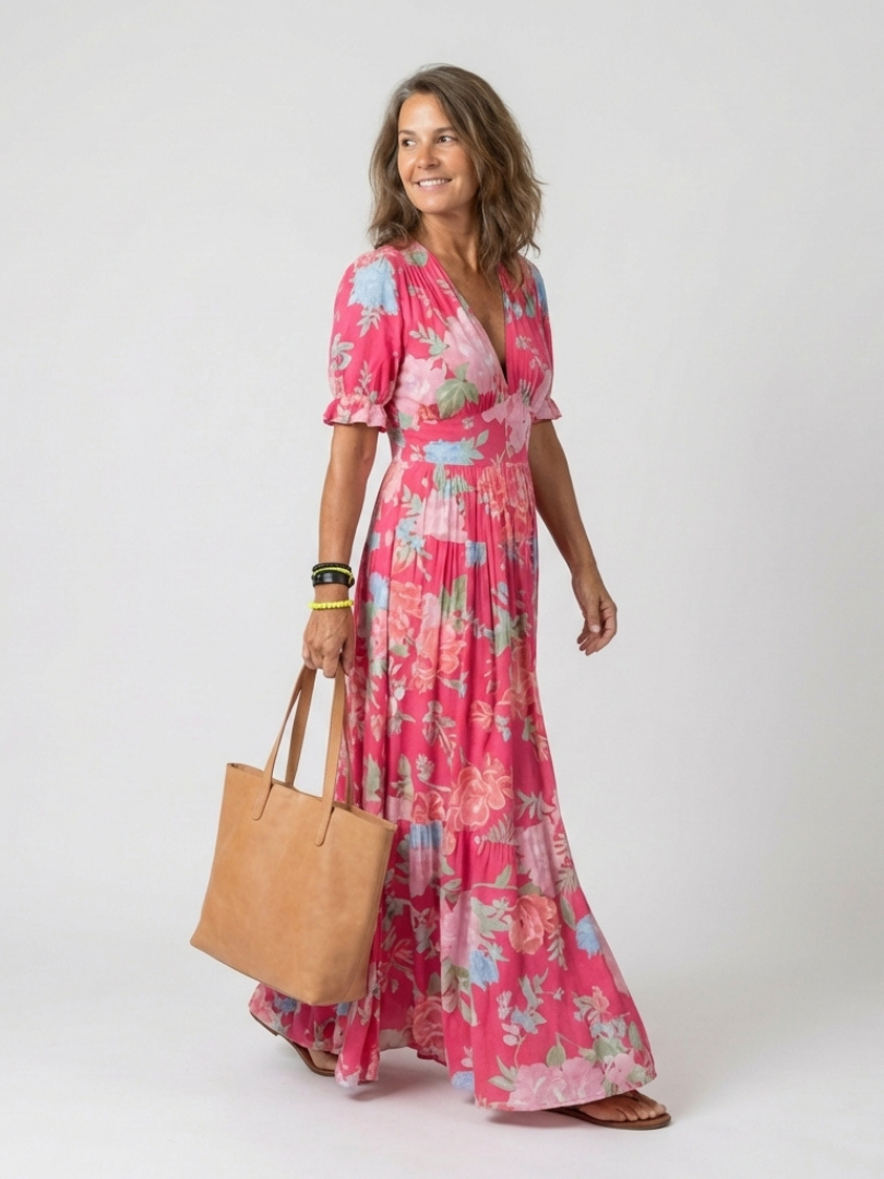Berenice | Short Sleeve V Neck Floral Midi Dress