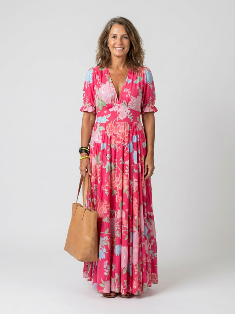 Berenice | Short Sleeve V Neck Floral Midi Dress