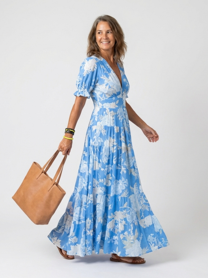 Berenice | Short Sleeve V Neck Floral Midi Dress