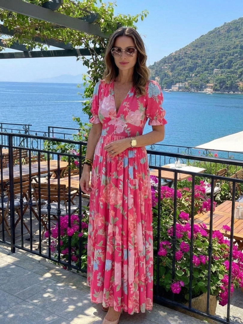 Berenice | Short Sleeve V Neck Floral Midi Dress