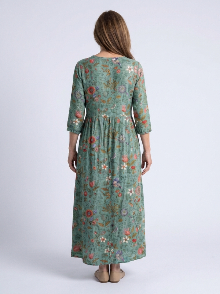Aideen | Floral V Neck Three Quarter Sleeve Maxi Dress