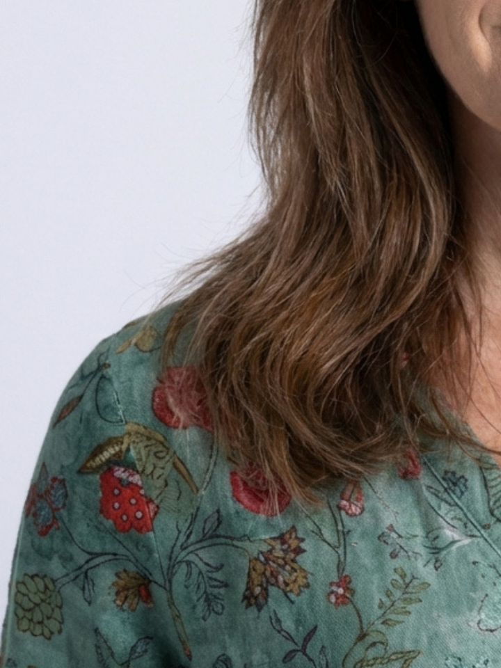 Aideen | Floral V Neck Three Quarter Sleeve Maxi Dress
