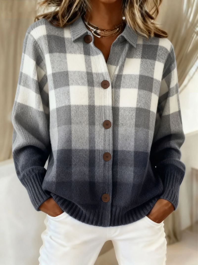 Deborah | Gray Ombre Plaid Button Cardigan