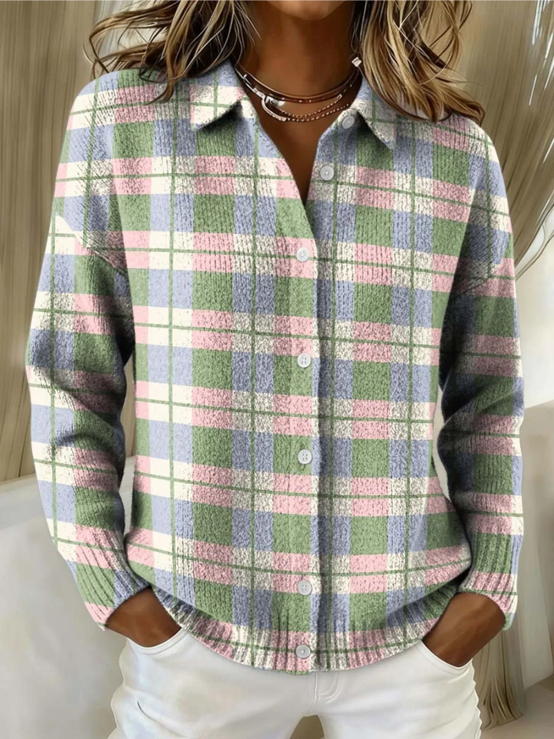 Della | Pastel Plaid Button Cardigan
