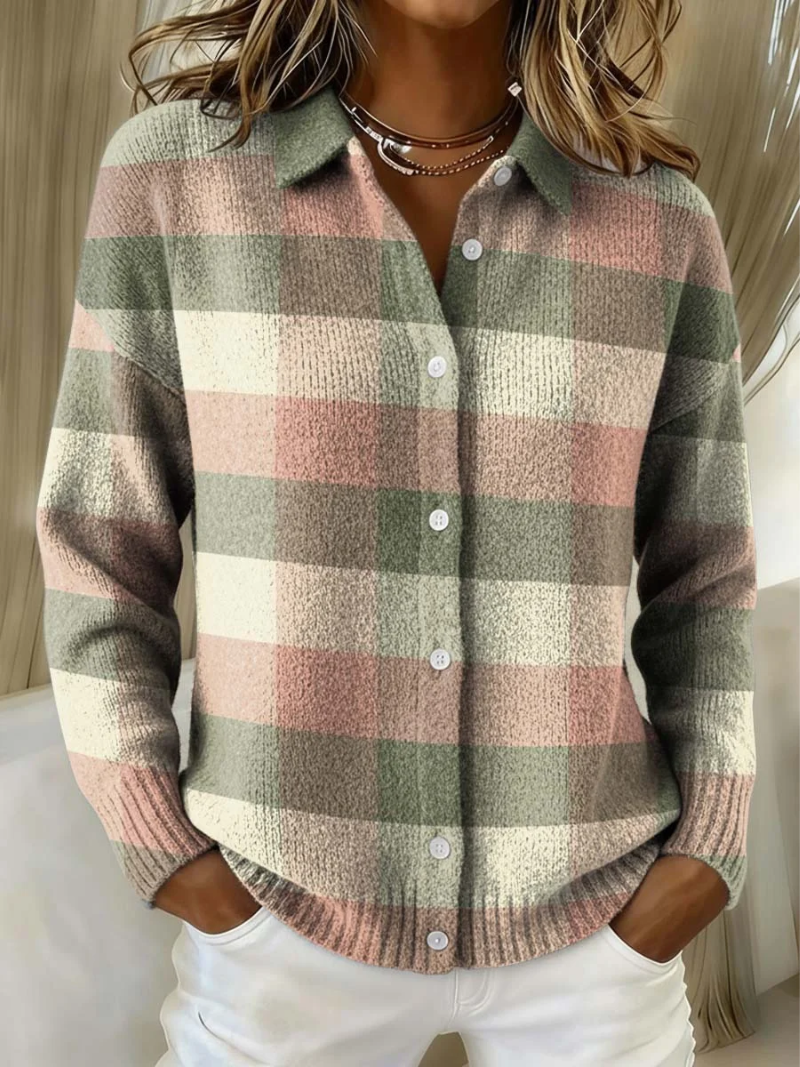 Diane | Pastel Plaid Knit Cardigan