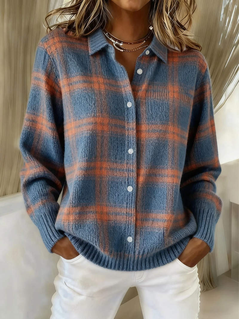 Danielle | Warm Blue Check Cardigan
