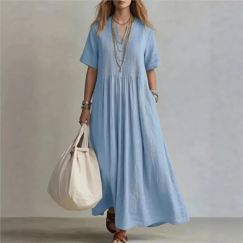 FLEUR | Blue Maxi Dress Short Sleeve