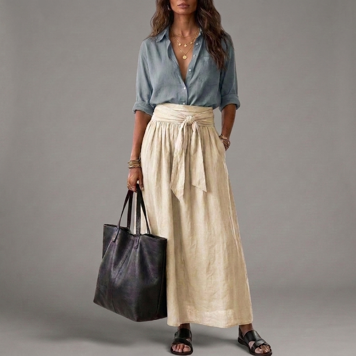 Arlene | Two-Piece Set: Black Top and Olive Green Midi Skirt