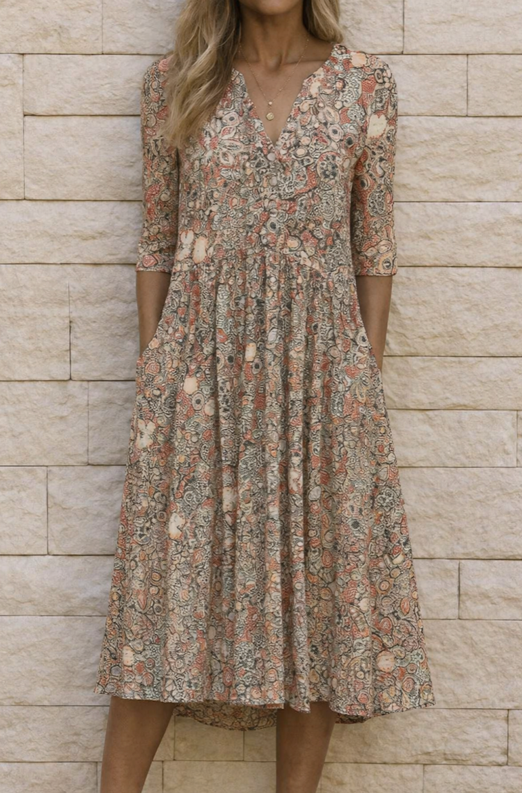 Junia | Graceful V-Neck Elegance Midi Dress