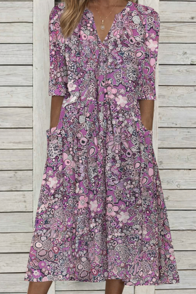 Junia | Graceful V-Neck Elegance Midi Dress