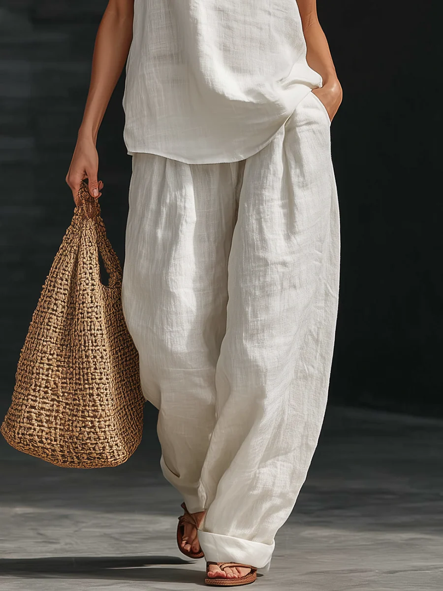 Lena – Elegant Sleeveless Set with Wide-Leg Pants