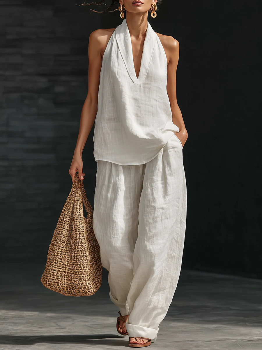 Isabel – Elegant Sleeveless Set with Wide-Leg Trousers