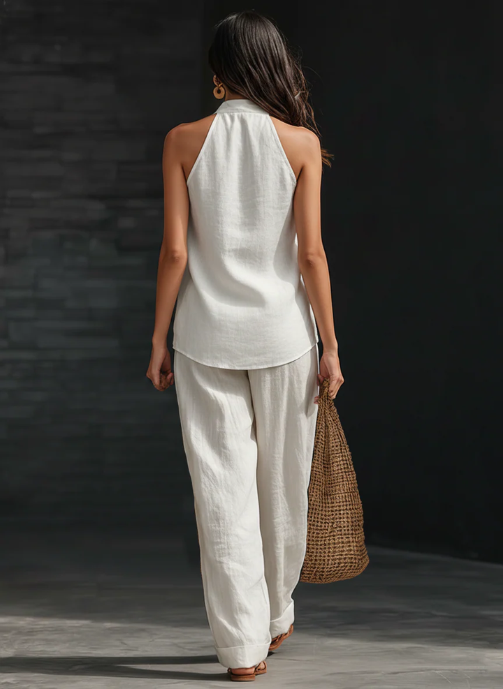 Isabel – Elegant Sleeveless Set with Wide-Leg Trousers
