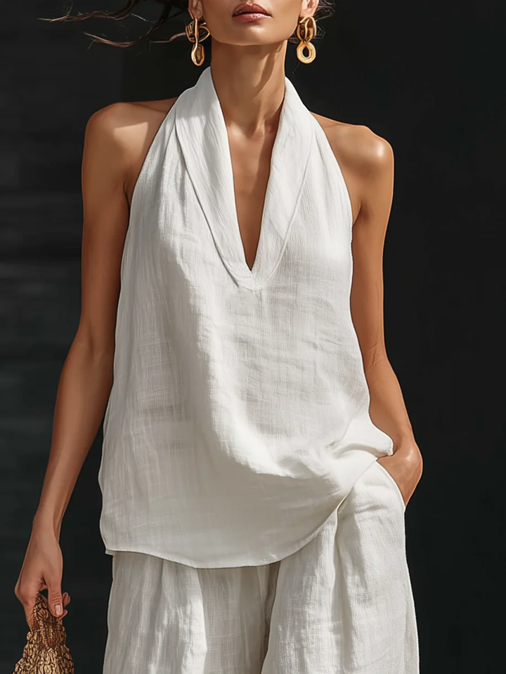 Lena – Elegant Sleeveless Set with Wide-Leg Pants