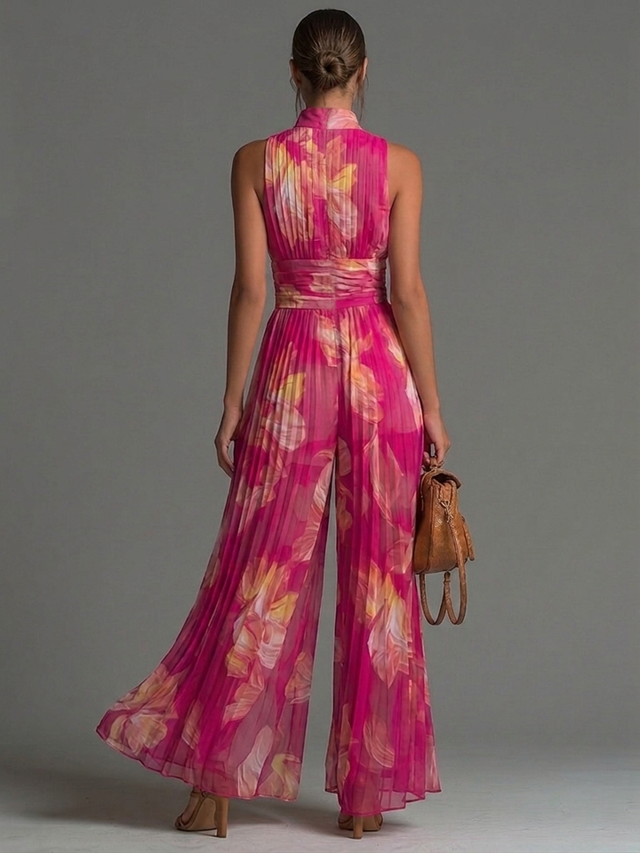 Antonella Jumpsuit | Fuchsia Floral Pleated Chiffon