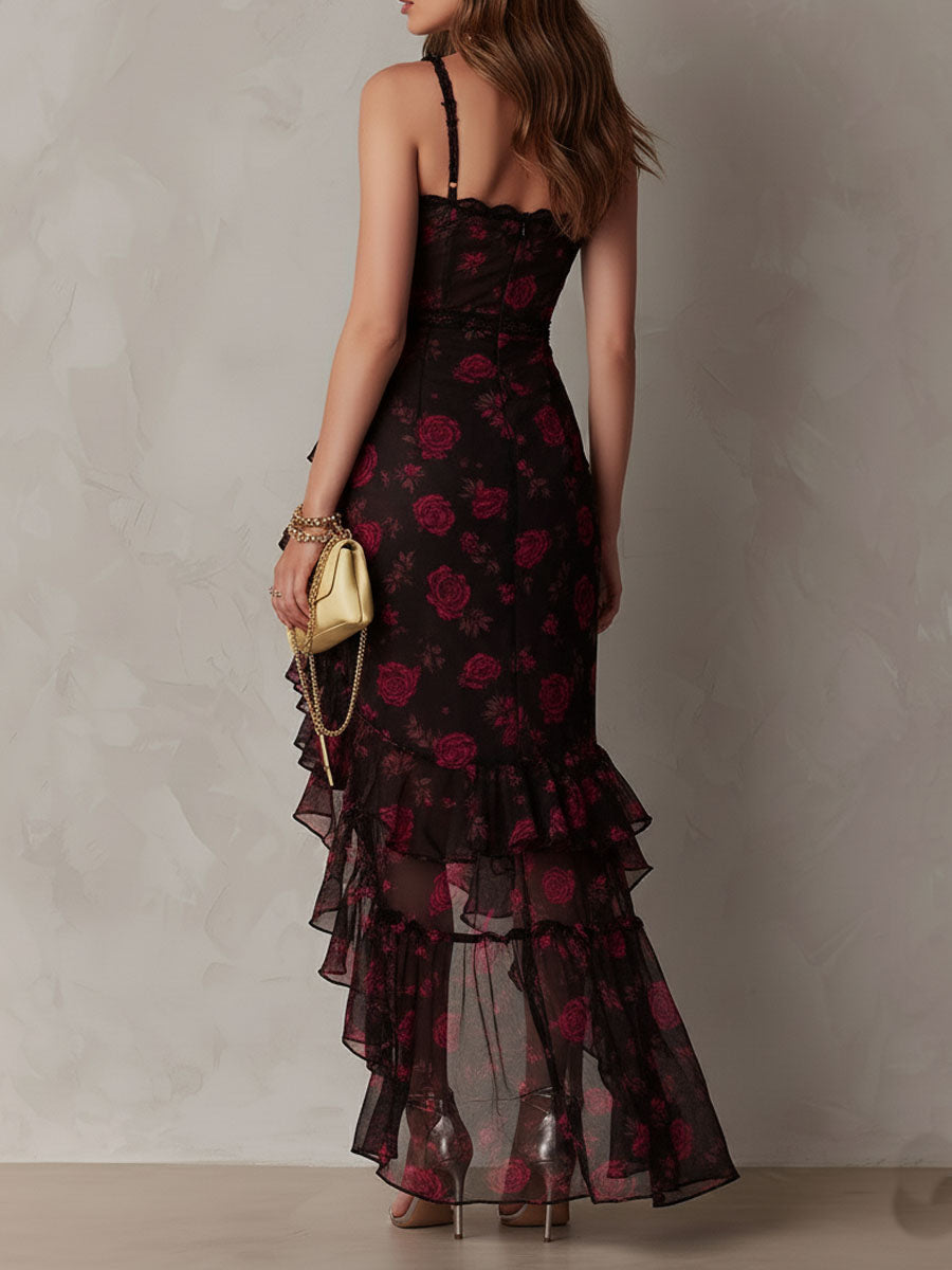 Sylvie | Floral Ruched Ruffle Hem Dress