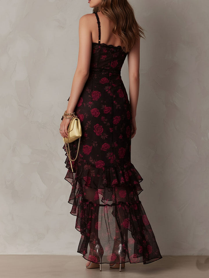 Sylvie | Floral Ruched Ruffle Hem Dress
