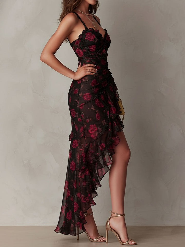 Sylvie | Floral Ruched Ruffle Hem Dress