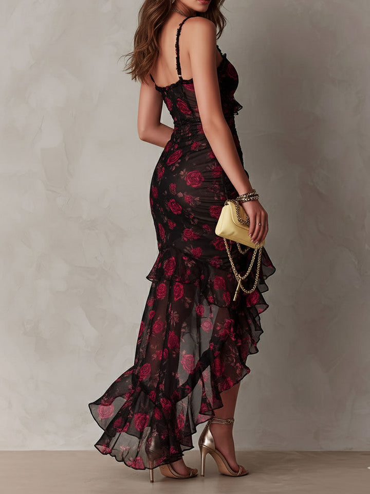 Sylvie | Floral Ruched Ruffle Hem Dress