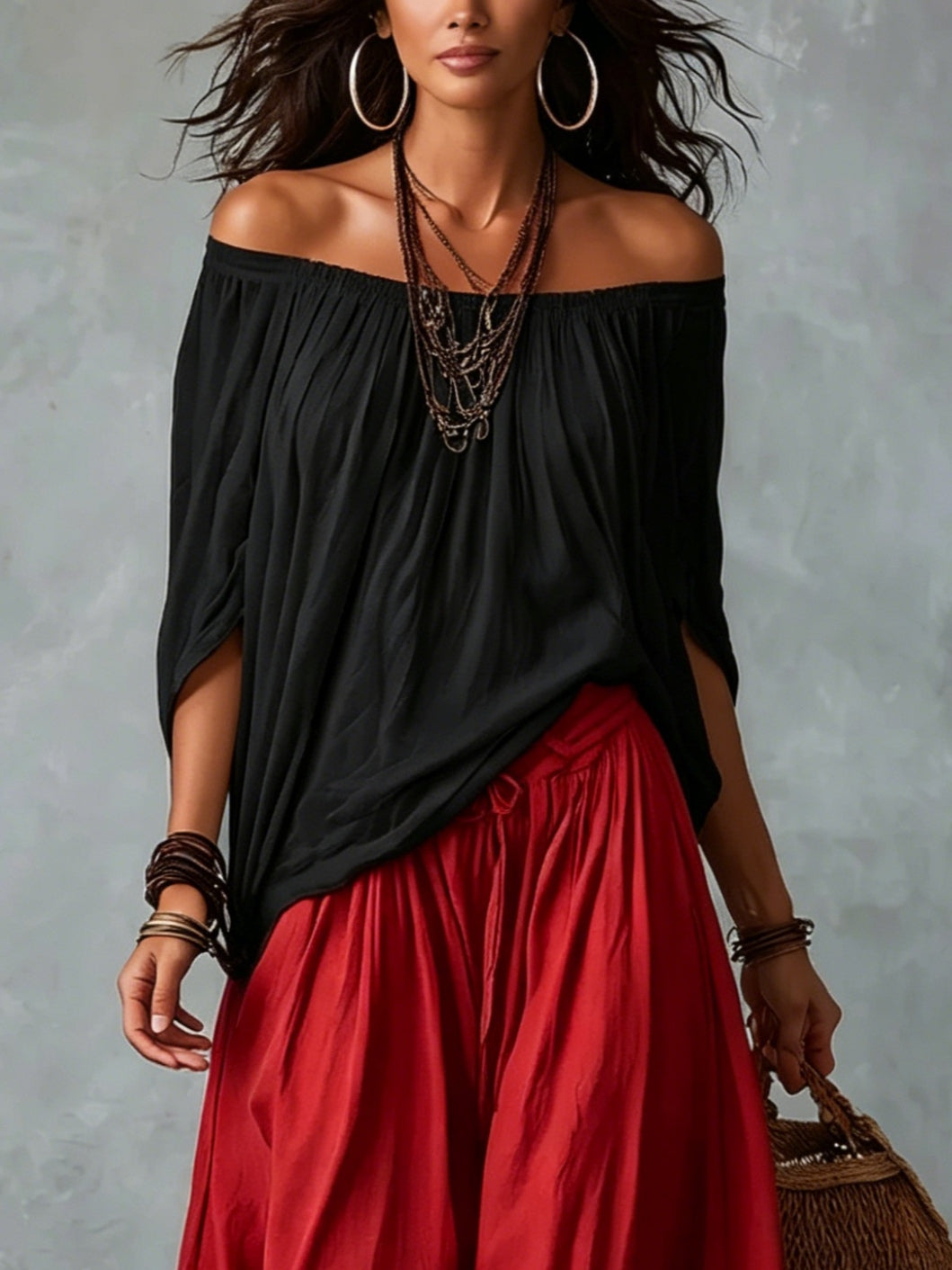 Philomena Off-Shoulder Top & Lantern Trousers Set