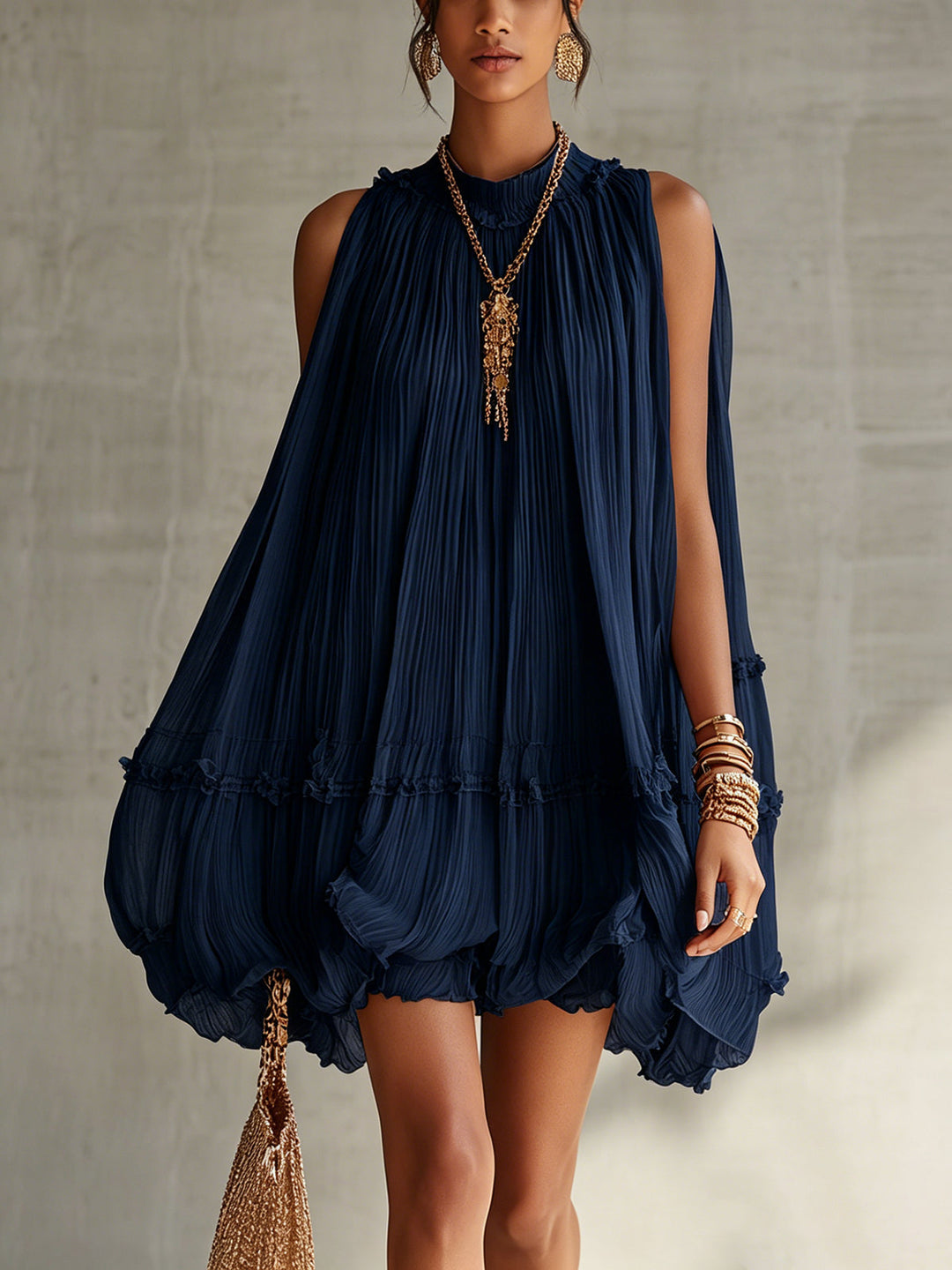 Daisy | Chiffon Mini Dress with Halter Neck and Balloon Skirt