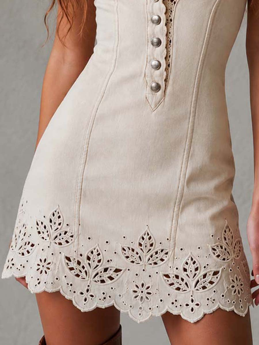 Louisa | V-Neck Ivory Lace Mini Dress