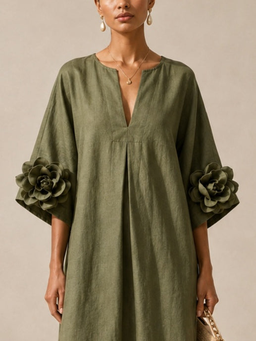 Magdalena | Flowy Maxi Dress with Rose-Cuff Sleeves