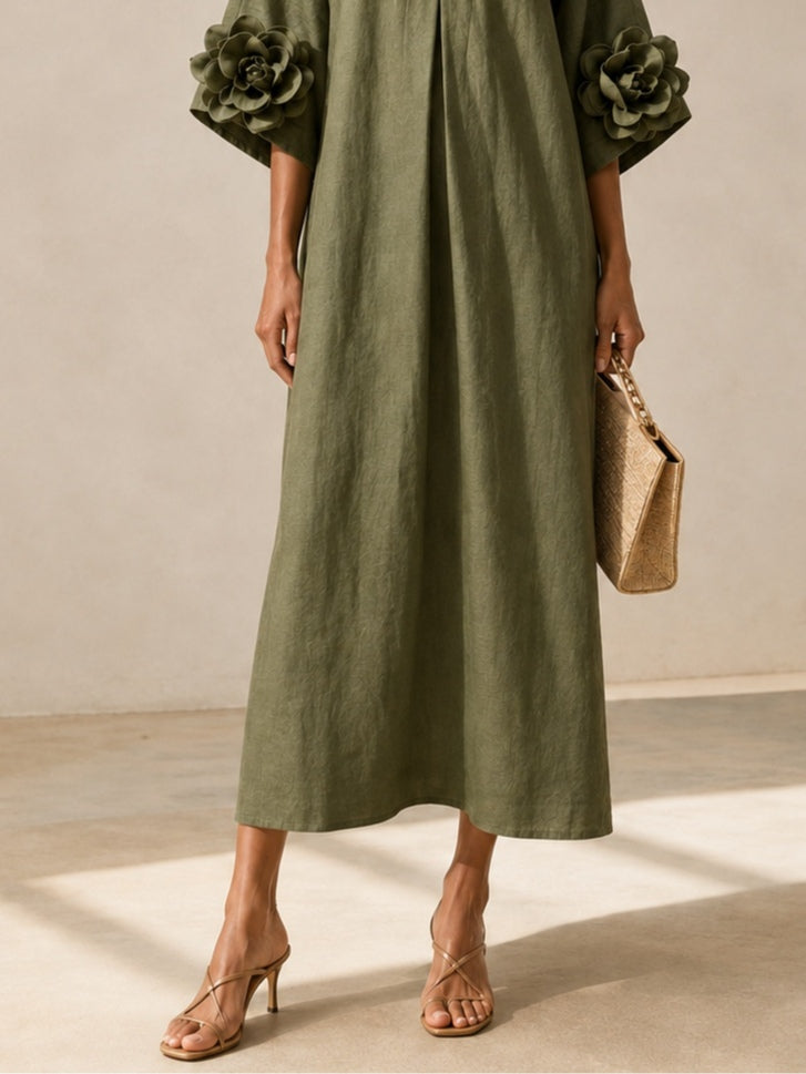 Magdalena | Flowy Maxi Dress with Rose-Cuff Sleeves