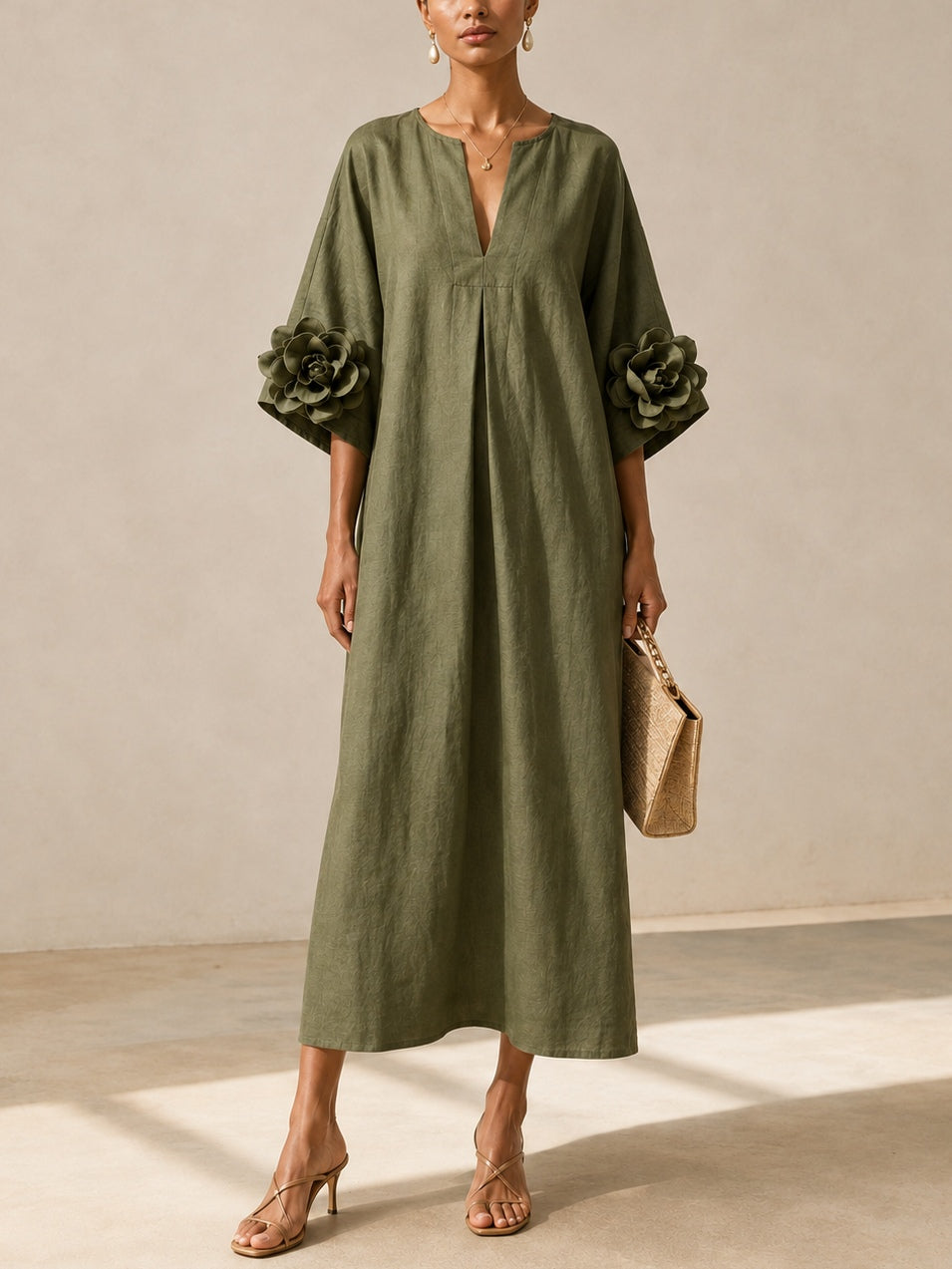 Magdalena | Flowy Maxi Dress with Rose-Cuff Sleeves