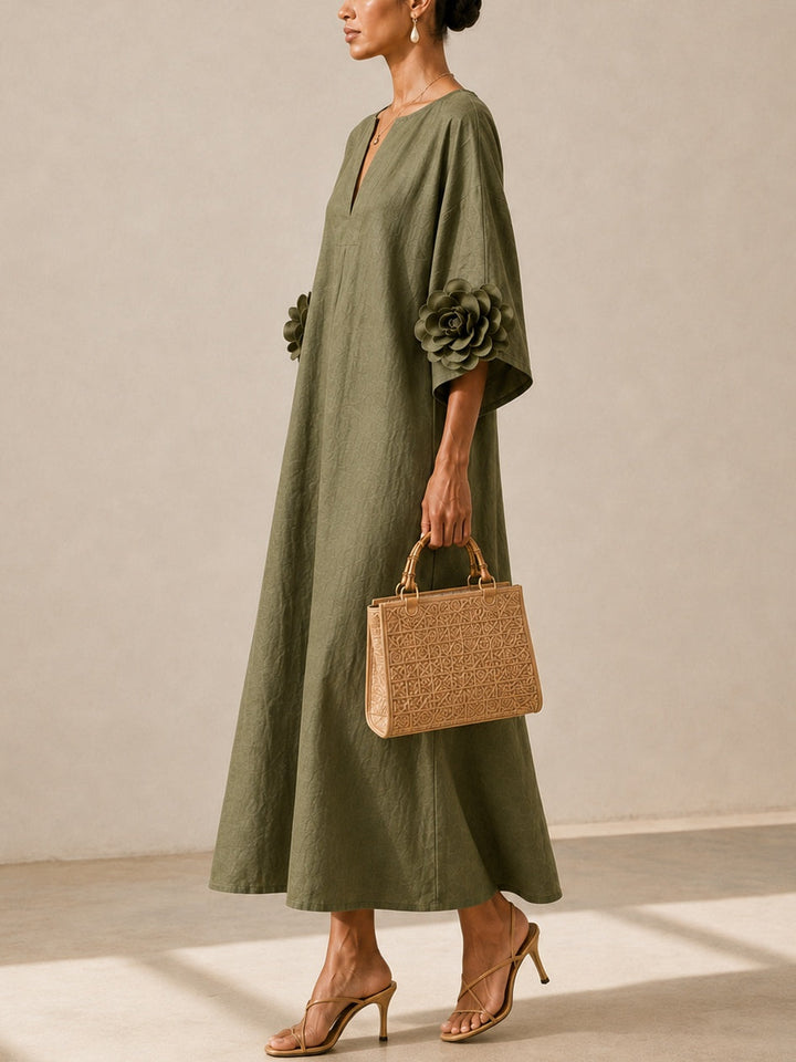 Magdalena | Flowy Maxi Dress with Rose-Cuff Sleeves