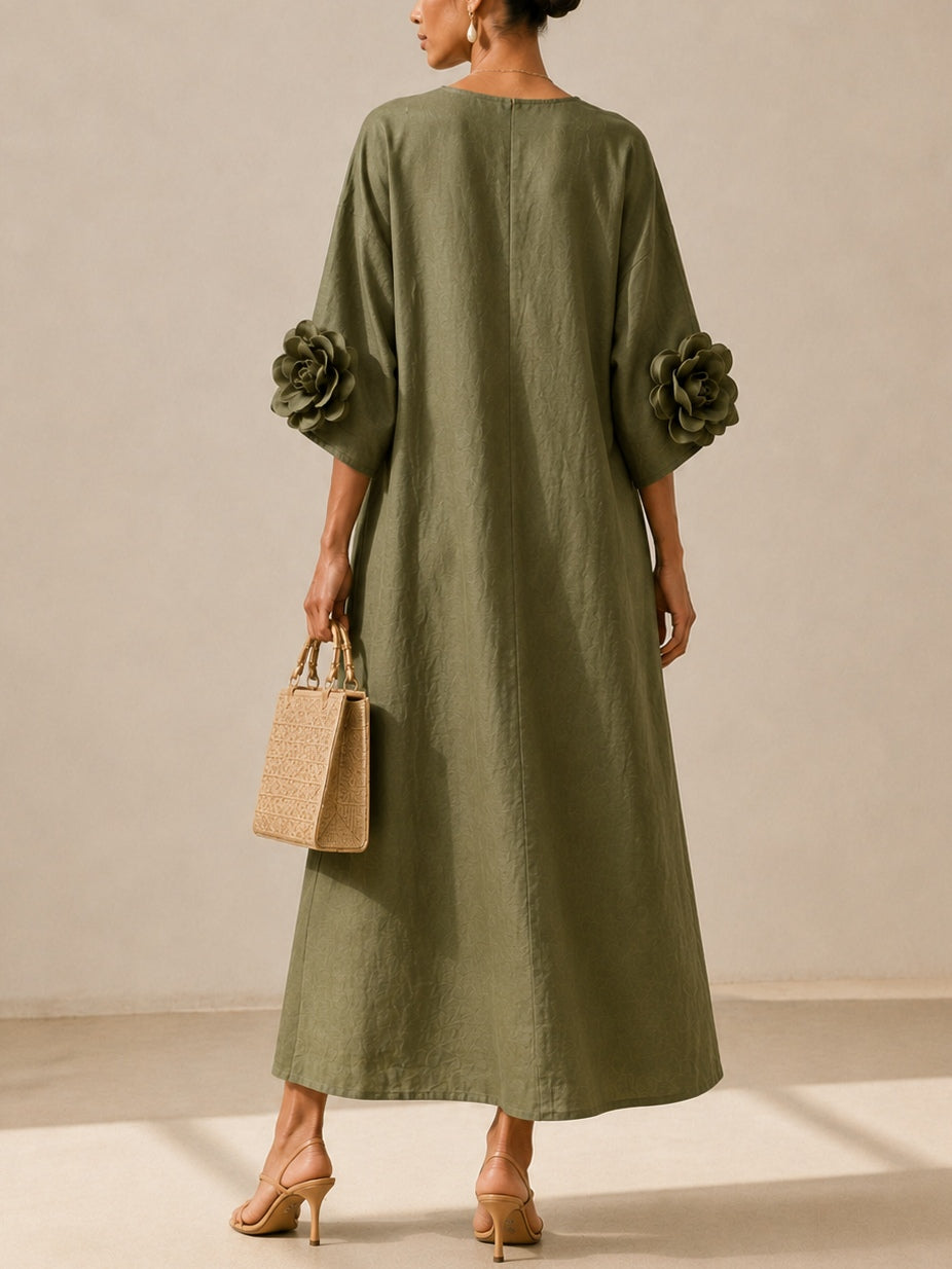 Magdalena | Flowy Maxi Dress with Rose-Cuff Sleeves