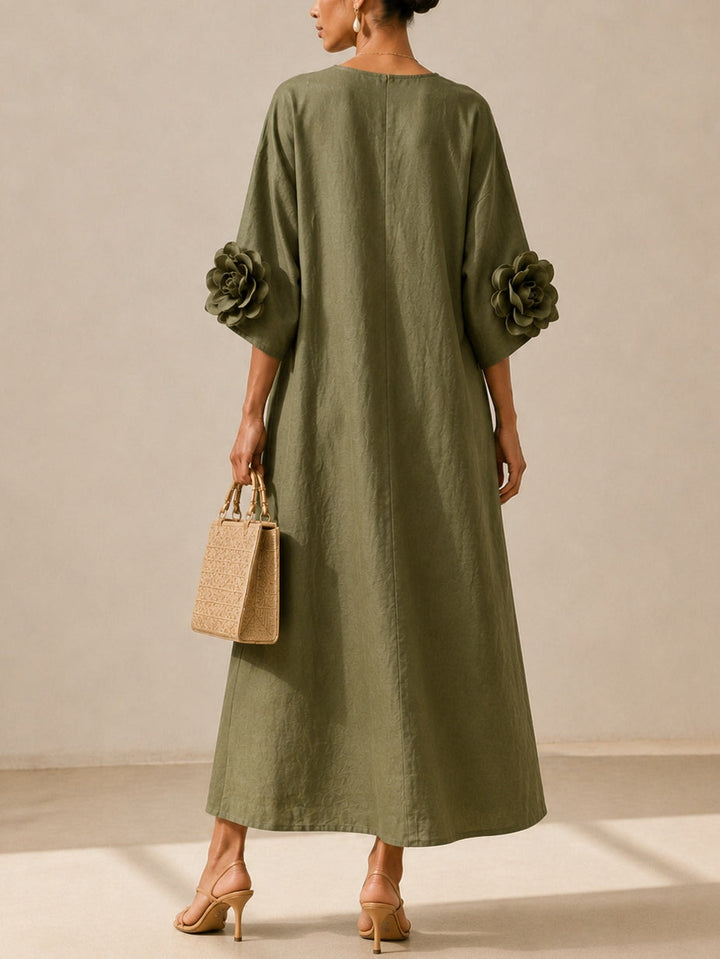 Magdalena | Flowy Maxi Dress with Rose-Cuff Sleeves